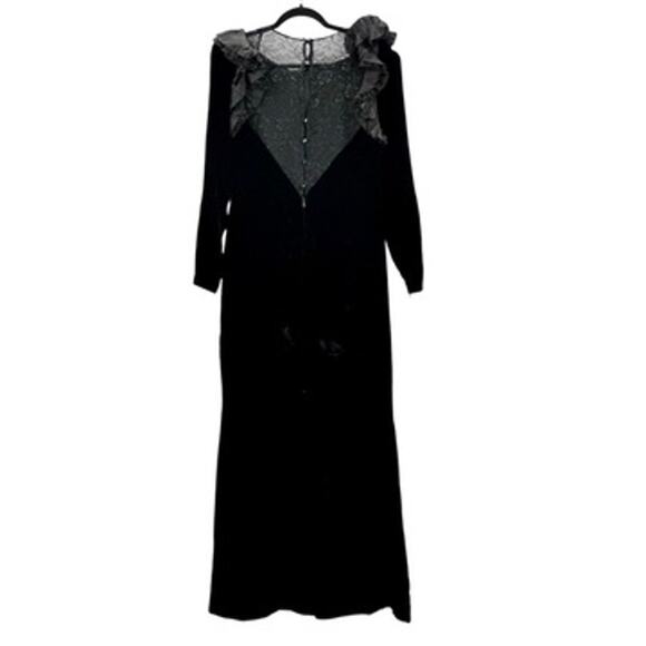 Vintage 80s Nina Ricci Velvet Lace Maxi Dress Long Sleeves Ruffle Taffeta France - Picture 2 of 9